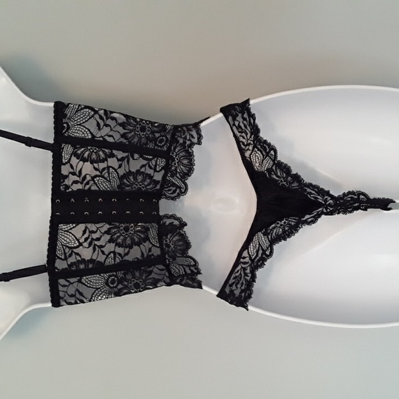 90s La Perla Bustier & Thong, Pleated (Plisse), Dark Navy, Sz 32 & 2  ITALY - Picture 2 of 16